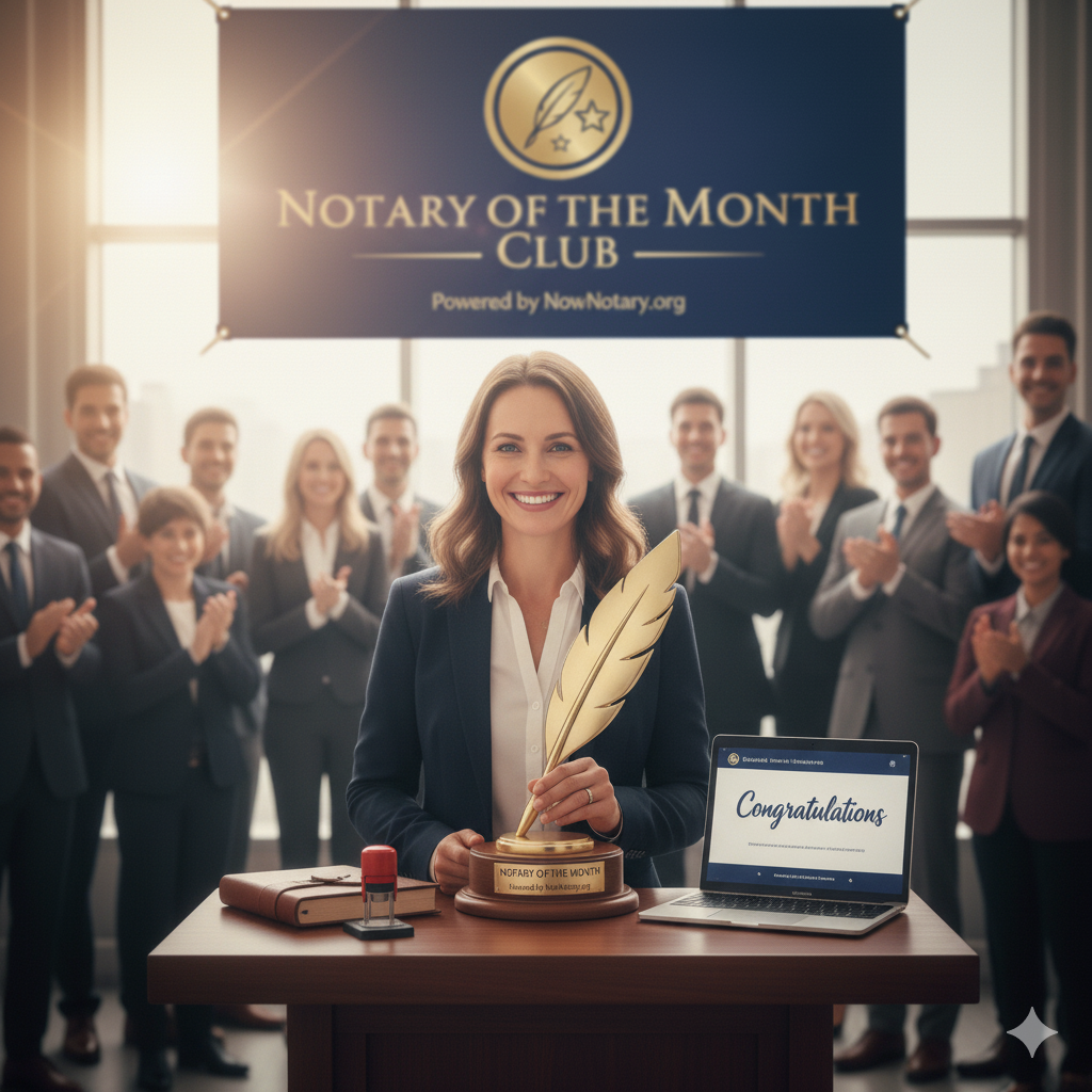 Notary obtaining an award in employee conference room